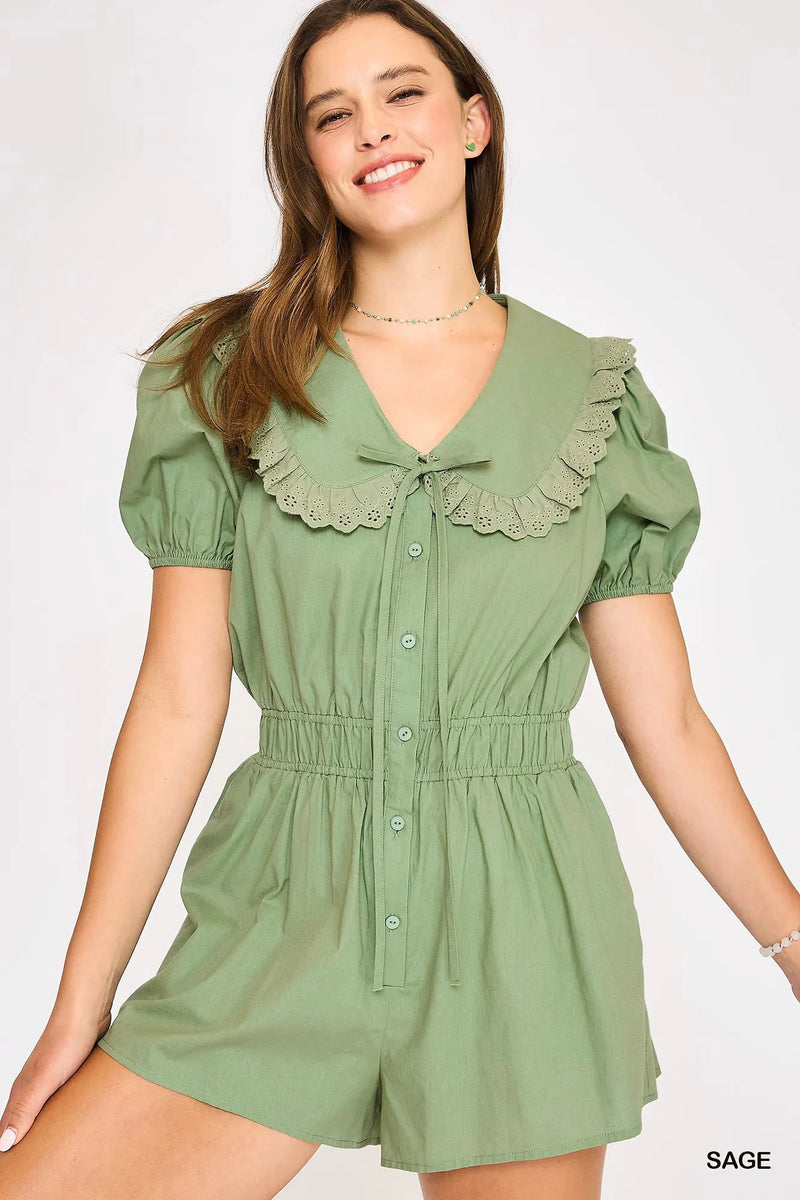 Umgee Collared Short Sleeve Button Down Romper