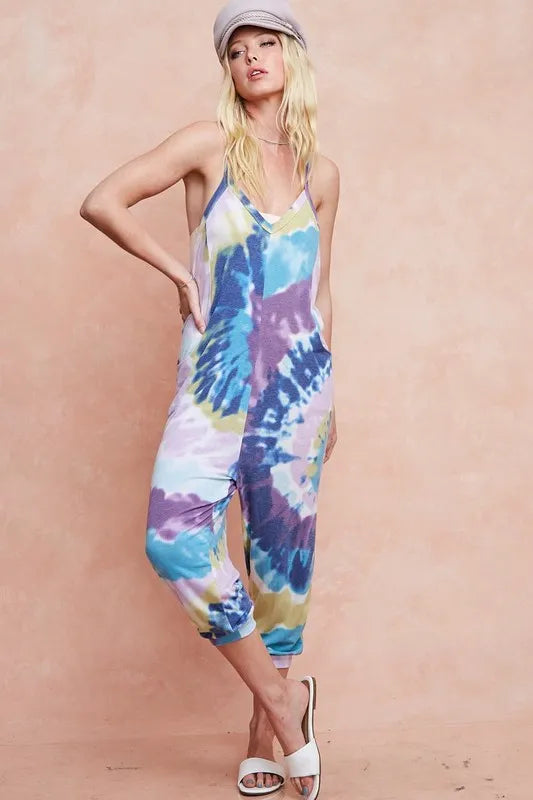 BiBi Tie Dye Knit Mid-length Casual Jumpsuit