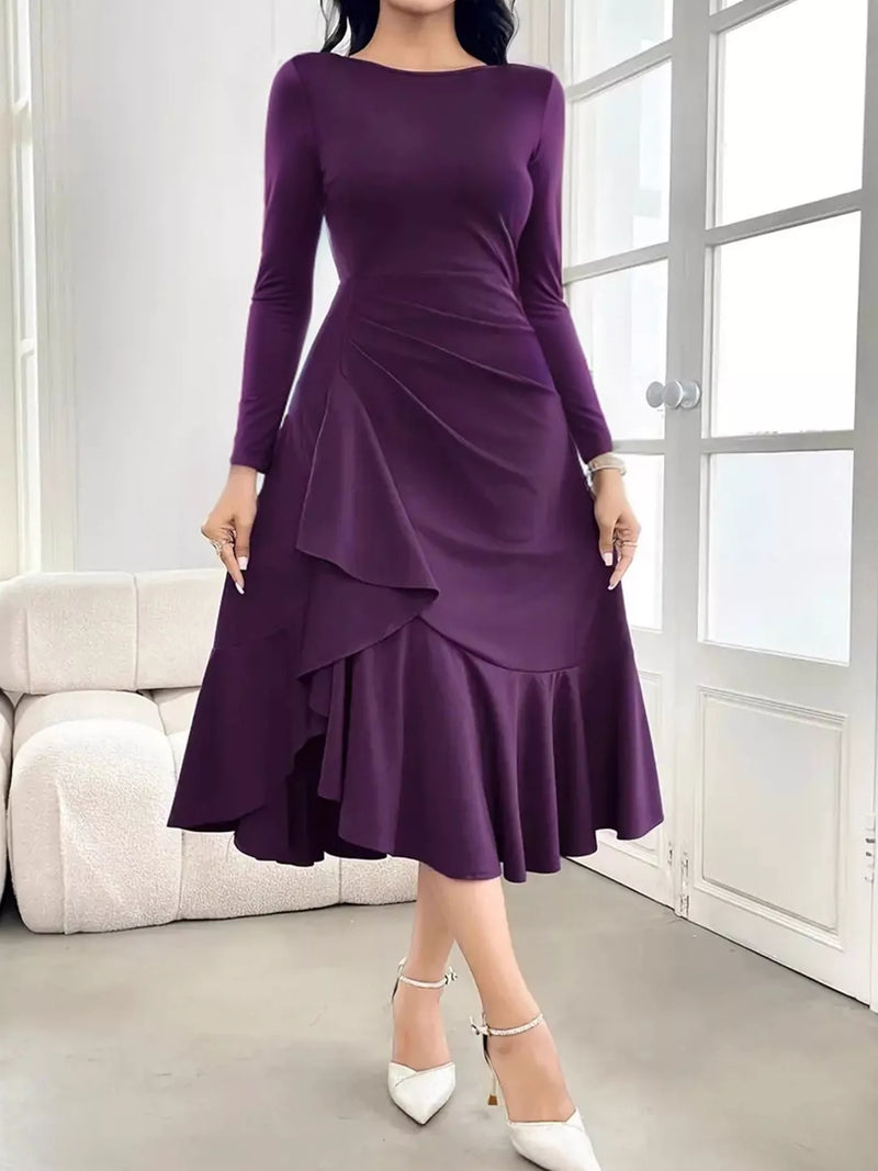Ruffled Hem Long Sleeve Dress