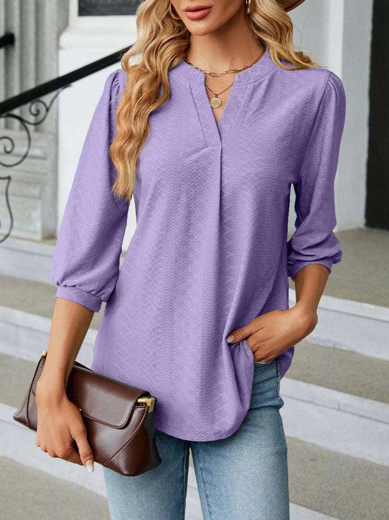 Notched 3/4 Sleeve Casual Top