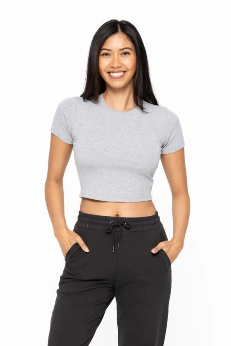 MONO B Essential Micro-ribbed Cropped Athleisure Tee