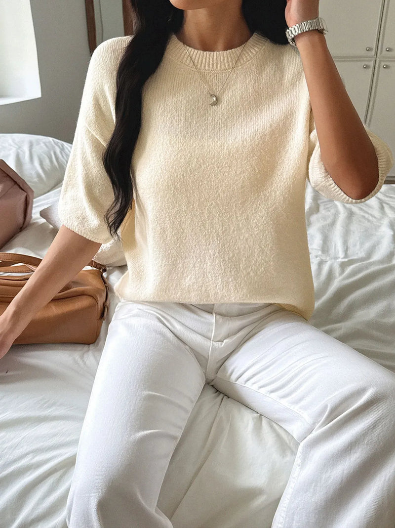 Ribbed Hem Round Neck Sweater