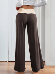 Contrast Waistband Wide-Leg Pants