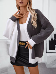 Color-Block Open-Front Knit Cardigan