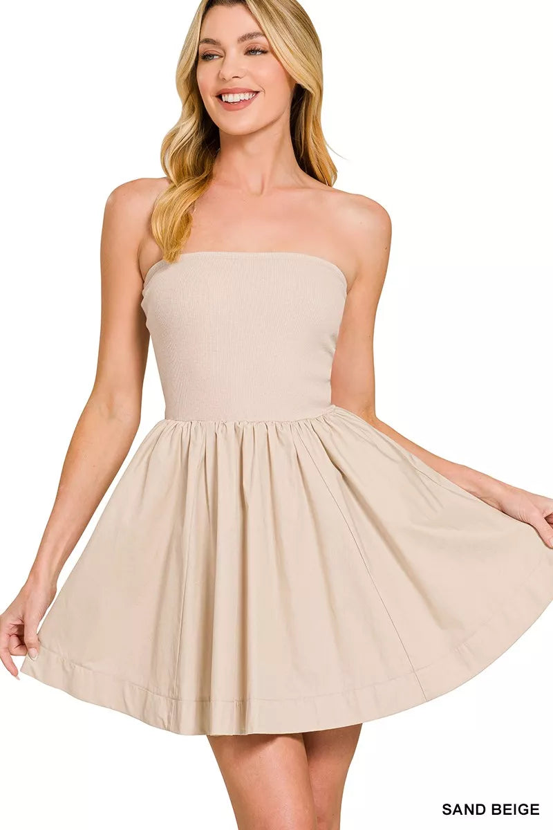 Zenana Combined Knit Tube Top Flare Mini Dress