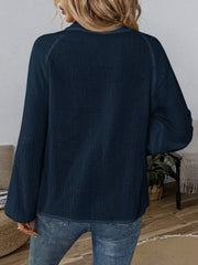 Paisley Pattern Notched Long-Sleeve Blouse