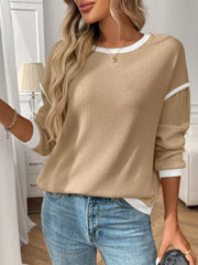 Rib-Knit Contrast Trim Sweater