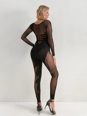 Fishing Net Sheer Long-Sleeve Jumpsuit