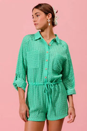 SO ME Textured Knit Button-Front Romper
