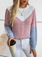 Color-Block Round-Neck Long-Sleeve Sweater