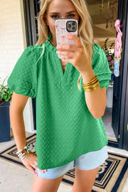 Frill Notched Puff Sleeve Blouse - Plus Size