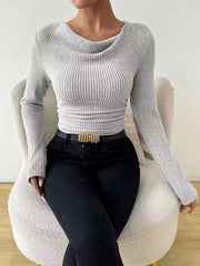 Cowl Neck Ribbed Long-Sleeve Sweater
