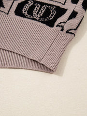 Bows & Horseshoes Pattern Round-Neck Sweater