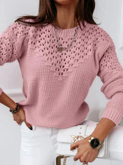 Textured Openwork Round-Neck Sweater