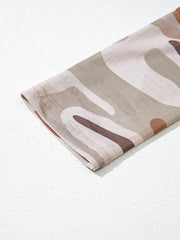 Camouflage Print Mesh Long-Sleeve Top