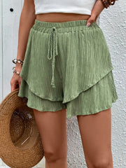 Tied Layered High-Waist Shorts