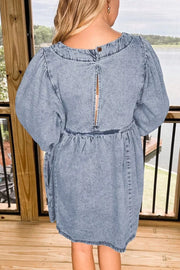 Vintage Wash Denim Dress Pocketed