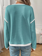 Rib-Knit Contrast Trim Sweater