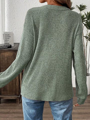 Ribbed Button Detail Long-Sleeve Tee