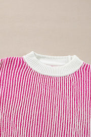 Striped Textured Knit Contrast Edge Relaxed Sweater