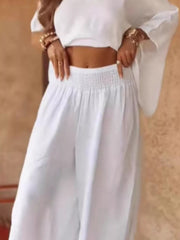 Boat-Neck Top and Wide-Leg Pants Set - Plus Size