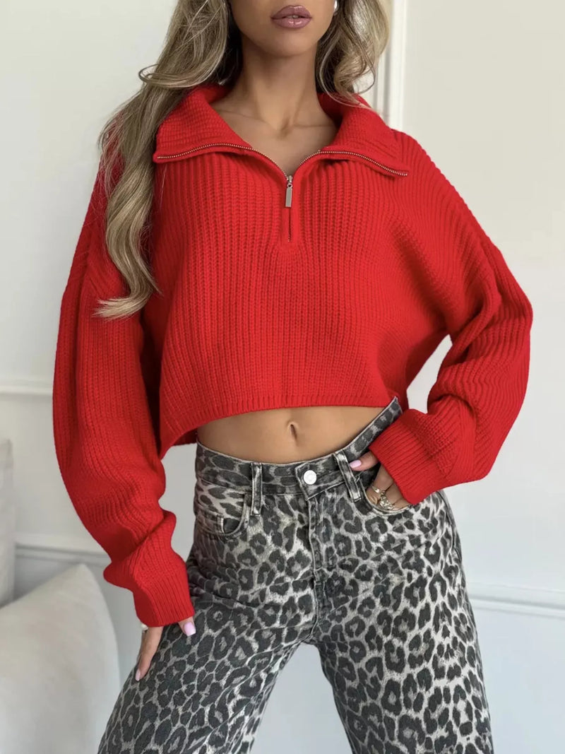 Half Zip Dropped Shoulder Sweater