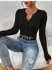 Rib-Knit Button-Front Knit Top