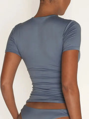 Round-Neck Short-Sleeve Swim Top