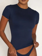 Round-Neck Short-Sleeve Swim Top