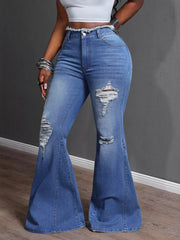 High-Waist Distressed Flare Jeans