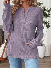 Ribbed Button Detail Long-Sleeve Tee