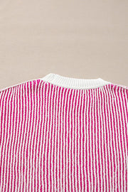 Striped Textured Knit Contrast Edge Relaxed Sweater