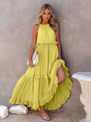Ruffled Sleeveless Tiered Maxi Dress Pocketed