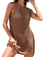 Color-Block Openwork Sleeveless Cutout Back Cover-Up