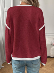 Rib-Knit Contrast Trim Sweater