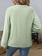 Paisley Pattern Notched Long-Sleeve Blouse