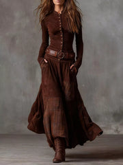 Plaid Button-Front Long-Sleeve Dress - Plus Size