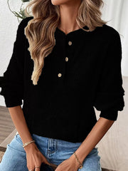 Ribbed Button Detail Long-Sleeve Tee