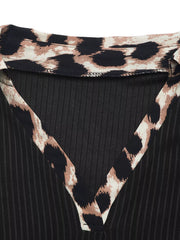 Leopard Trim Rib-Knit Bodysuit