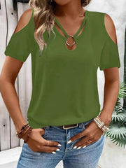 Cold-Shoulder Tee with Metal Ring Detail
