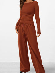 Round-Neck Long-Sleeve Top and Pants Set