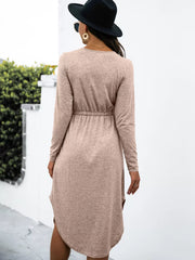 Drawstring Waist Long-Sleeve Dress