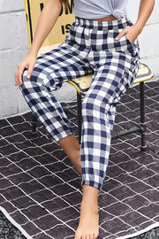 Plaid Elastic High-Waist Cargo Pants