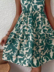 Printed Notched Sleeveless Mini Dress - Plus Size