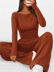 Round-Neck Long-Sleeve Top and Pants Set