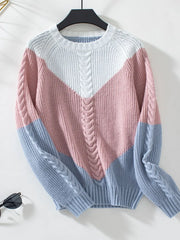 Color-Block Round-Neck Long-Sleeve Sweater