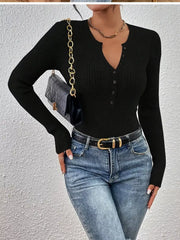 Rib-Knit Button-Front Knit Top