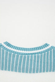 Two Tone Striped Patchwork Drop-Shoulder Relaxed Sweater