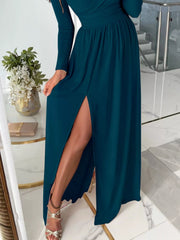 Slit Surplice Cold-Shoulder Maxi Dress