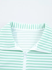 Stripe Quarter Zip Collar Long-Sleeve Top